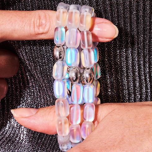 Arc-en-ciel blanc | Argent sterling .925 | Bracelet Galet de Verre Sirène